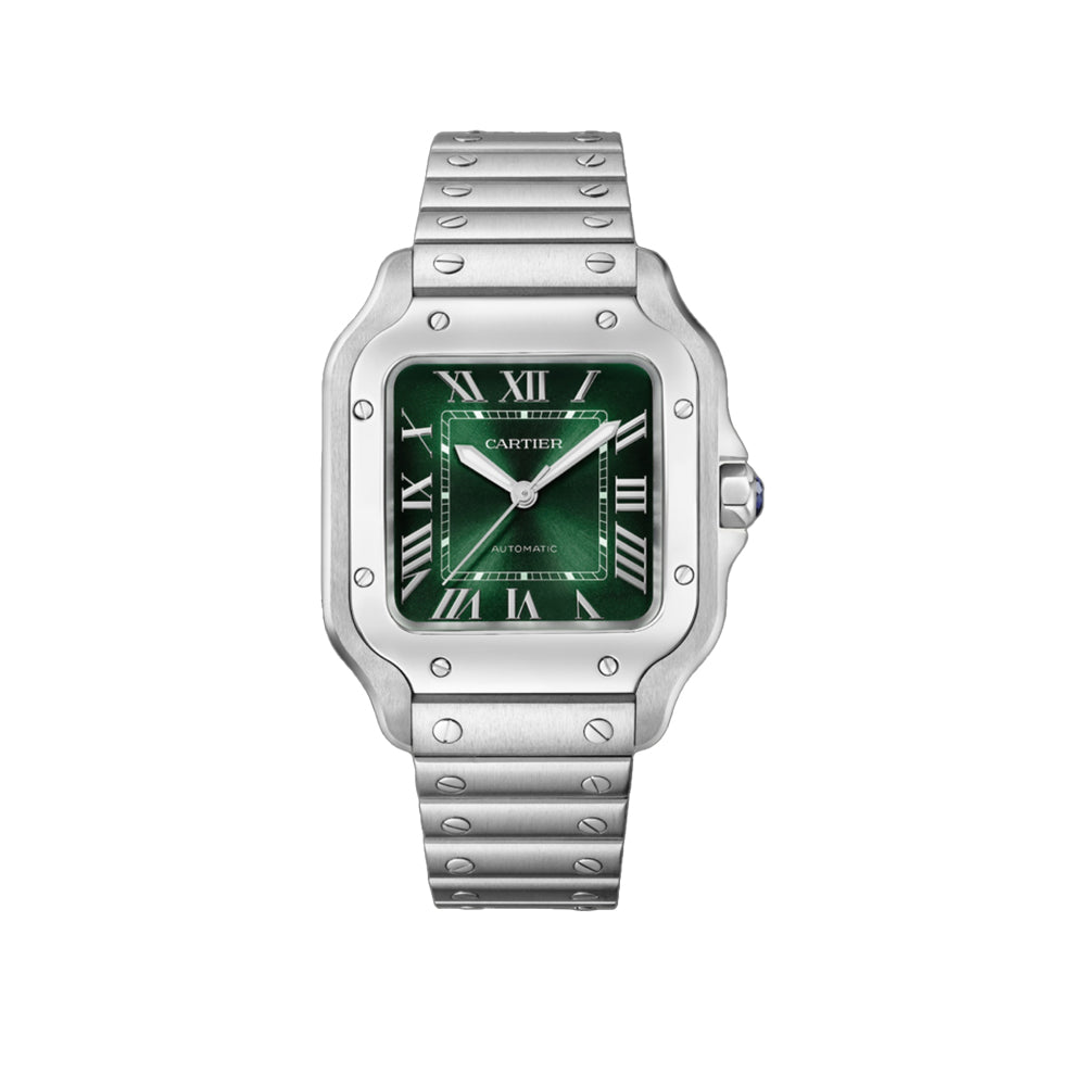 까르띠에 산토스 드 워치 미디움 오토매틱 스틸 메탈 레더