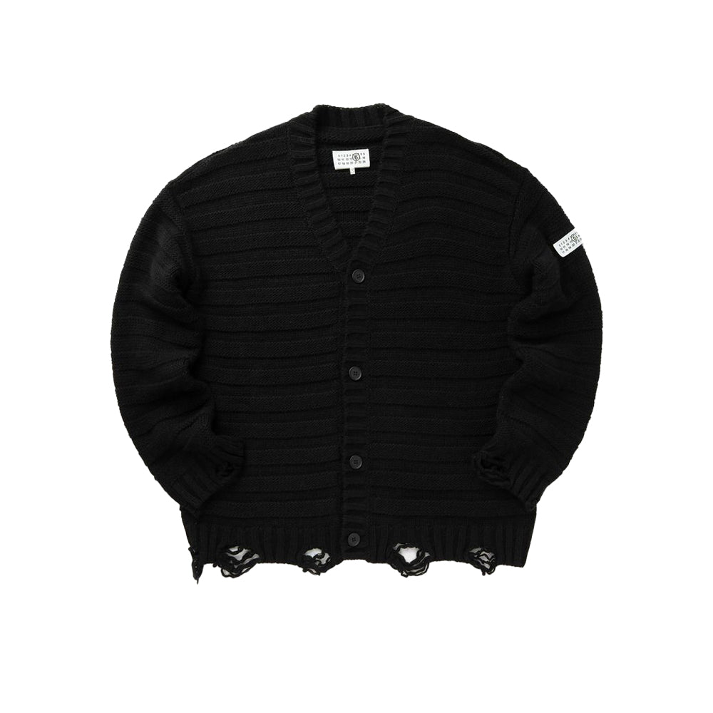 메종 마르지엘라 MM6 디스트레스드 버진 울 블렌드 브이넥 가디건(2COLOR)