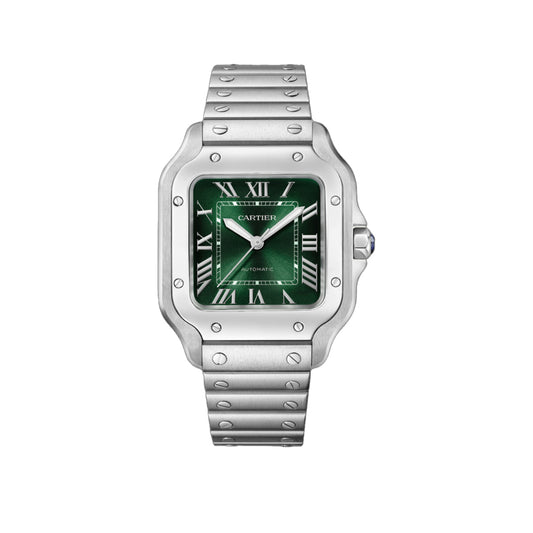 까르띠에 산토스 드 워치 미디움 오토매틱 스틸 메탈 레더