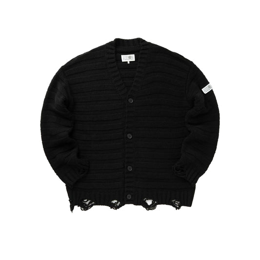 메종 마르지엘라 MM6 디스트레스드 버진 울 블렌드 브이넥 가디건(2COLOR)