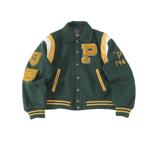 폴로 랄프로렌 레더 트리밍 울 블렌드 바시티 재킷(2COLOR)