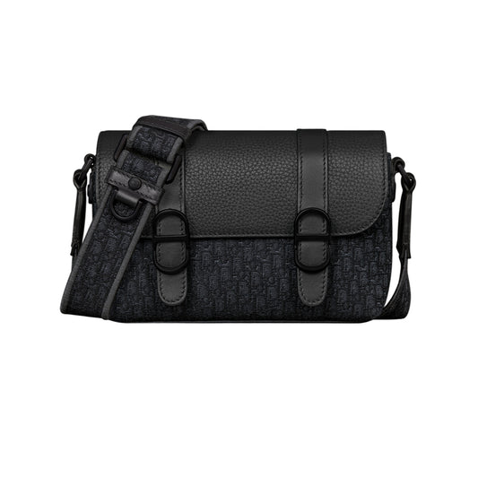 디올 미니 디올 데일리 메신저 백 플랩 마이크로 디올 오블리크 자카드 그레인드 토뤼옹 레더 & 그레인드 카프스킨 블랙 블랙