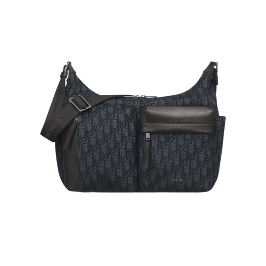 디올 미디움 라이더 소프트 호보 백 디올 오블리크 자카드 앤 그레인드 카프스킨 블랙