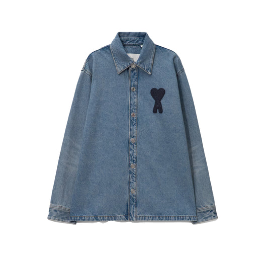 아미 빅 하트 로고 코튼 데님 오버셔츠 유즈드 블루
