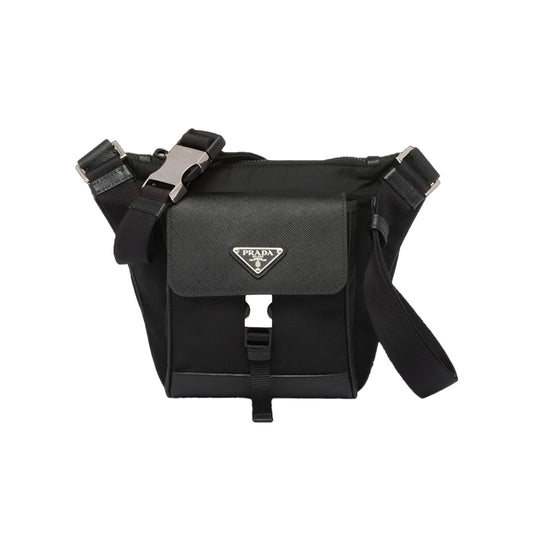 프라다 리나일론 사피아노 레더 숄더백 블랙