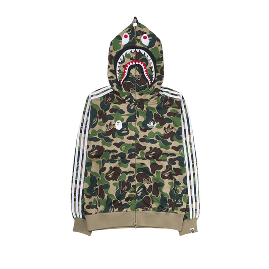 아디다스 x 베이프 샤크 트랙 후드 자켓 크루 그린